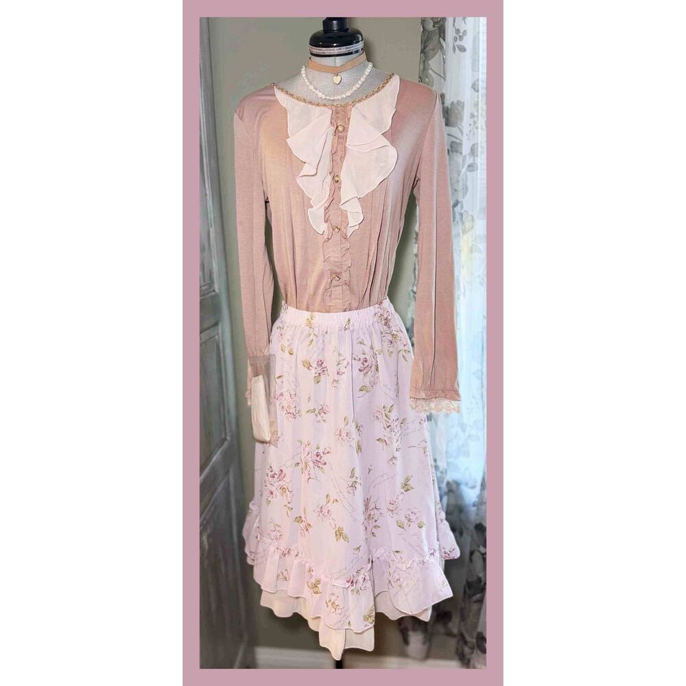 Axes Femme Ruffle Blouse Classical Rose Skirt Set Himekaji Coquette Shoujo Girl - Picture 7 of 16